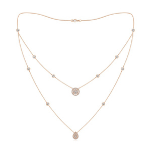 Colgante de Doble Cadena con Diamantes Cultivados en Laboratorio, Corte Redondo en Capas, de Lujo, en Oro de 10K, 14K, 18K, Plata de Ley 925 y 935 - Product Image 4