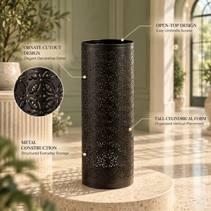 Paragüero Ornamental de Metal con Patrón Floral Perforado |   Soporte Decorativo Redondo Alto para Entrada, Pasillo, Hogar y Oficinas - Product Image 3