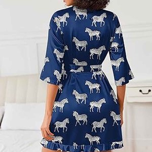 Robe de chambre en satin vert pour femme, col en V, manches trois quarts, longueur genou, lingerie sexy pour le printemps - Product Image 4