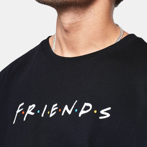 Camiseta de algodón negra para hombre con estampado de letras 'Friends', cuello redondo, manga corta, estilo casual de verano, diseño gráfico, logotipo personalizado OEM ODM - Product Image 6