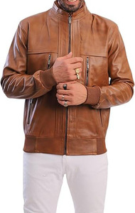 Chaqueta de Cuero Genuino Marrón Personalizada de Alta Calidad al por Mayor para Hombre, Chaqueta de Invierno con Logotipo Personalizado OEM a la Moda - Product Image 4