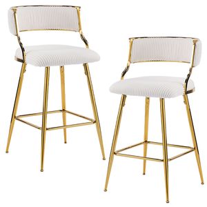 2 sgabelli da bar in velluto a coste spesso con piedini in ferro placcato oro beige - Comodi ed eleganti mobili da bar per la casa - Product Image 1