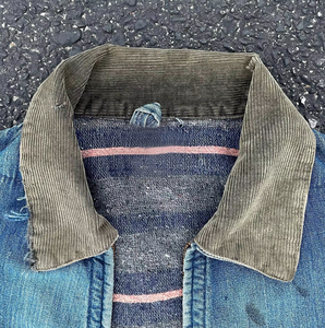 Chaquetas de mezclilla vintage para hombre, de diseño personalizado, con cremallera, forradas, de algodón, estilo trabajo, con ribete de mezclilla y detalles de reparación, de gran tamaño. - Product Image 4