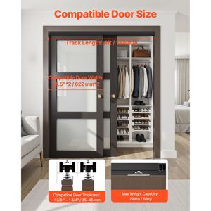 Kit Ferramenta per Porta Scorrevole in Alluminio da 1,2 m - Set Porta Scorrevole a Scomparsa Rinforzato per Armadio - Fin - Product Image 2