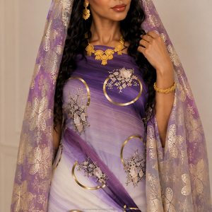 Tissu floral imprimé numérique 100 % polyester de luxe violet et blanc, style Dirac suisse, élégant pour mariage et fêtes, textile africain - Product Image 2