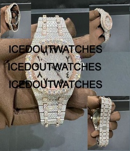 Montre de luxe pour homme en acier inoxydable plaqué or rose, sertie de diamants Moissanite VVS1 ronds, résistante à l'eau 10 bars, avec fermoir de bracelet. - Product Image 1