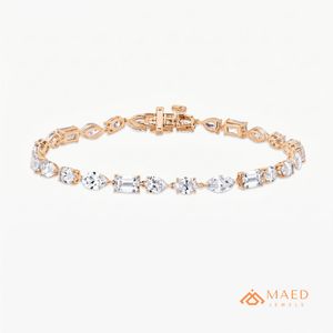 กำไลข้อมือเทนนิสทรงหลากหลายประดับมอสซาไนต์สีโรสโกลด์สำหรับผู้หญิง สร้อยข้อมือแฟชั่นดีไซน์สวยงาม เหมาะเป็นของขวัญวันครบรอบแต่งงาน หรือใช้ในชีวิตประจำวัน - Product Image 1