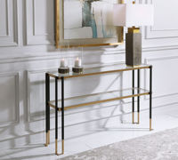 Table console en verre élégante Keller-Surface en verre de qualité avec base en métal élégant pour un mobilier d'intérieur de grande valeur