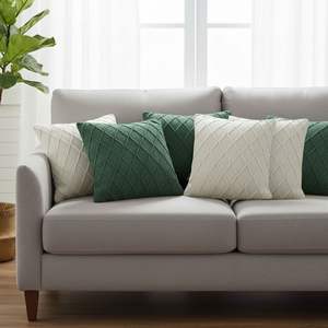 Juego de 6 Fundas de Almohada de Punto Diamantado SOGA de 45 cm en Verde Bosque y Crema, Elegante Colección de Cojines y Almohadas - Product Image 3