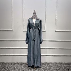 Robe d'été élégante, arabe, islamique, hijab pour femmes Dubaï, tissu de soie imité, abaya ouverte brodée plissée pour la fête de l'Aïd - Product Image 3