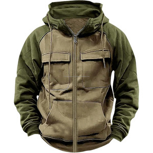 Sweat-shirts personnalisés pour hommes, automne-hiver, avec fermeture éclair, brodés, surdimensionnés, coupe-vent, imperméables, chauds, en polaire, multi-poches, tendance - Product Image 2