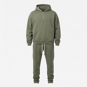 Conjunto Deportivo para Hombre, Color Verde Oliva, Sudadera con Capucha y Cierre Completo, Pantalones con Cordón, Estilo Casual, Color Sólido, Algodón, para Otoño - Product Image 1