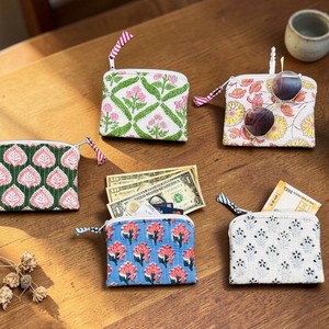 Floral Print Cotton <b>Coin</b> Pouch Mini Zipper Portable Change Purse Unisex Bohemian Style Multi-Functional <b>Wallet</b> - Product Image 1