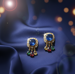 Pendientes de Plata de Ley 925 con Circonita Cúbica Azul Corte Hidro y Baño de Oro de 18K, Pendientes de Diseño Hechos a Mano, Regalo de Joyería para Mujer - Product Image 5