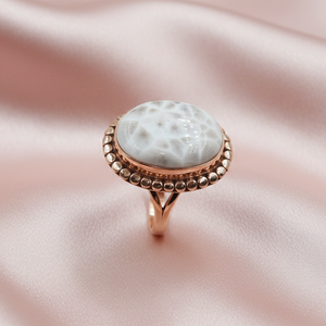 Natural Pink Larimar Gemstone <b>Ring</b> 925 Sterling <b>Silver</b> Handmade Oval Cabochon Beaded Vintage Statement Jewelry for Women <b>Men</b> Her - Product Image 4