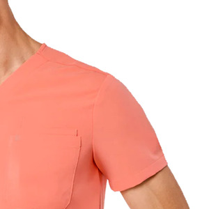 เสื้อสครับแพทย์คอวี แขนสั้น สีคอรัล สำหรับผู้ชาย มีกระเป๋าหน้าอก ชุดยูนิฟอร์มโรงพยาบาล - Product Image 3