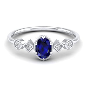 REYES Wholesale Price Oval Cut 0.5Ct Blue Sapphire Gemstone <b>Rings</b> in 925 Sterling <b>Silver</b> Moissanite Engagement <b>Solitaire</b> <b>Rings</b> - Product Image 5