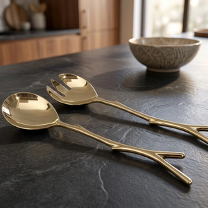 Gold Plated Style Salad Server Set Elegant Metal <b>Serving</b> <b>Spoon</b> and Fork for Luxury Home Dining Wedding Gifts and Party Tableware - Product Image 4