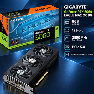 Carte graphique Gigabyte GeForce RTX 5060 EAGLE MAX OC 8G GDDR7 128 bits PCIe 5.0 Nouveau ventilateur DP pour jeux sur PC - Product Image 1