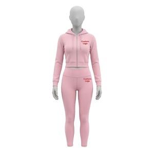 Ensemble deux pièces personnalisé avec logo pour femme : sweat à capuche et legging, leggings à fermeture éclair, ensembles de yoga, tenues deux pièces, survêtement de jogging pour femme - Product Image 3