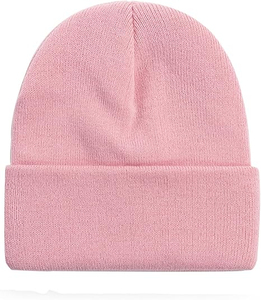 Bonnet en tricot côtelé imperméable blanc et rose vif, chaud, à revers, doux, extensible, décontracté, pour l'extérieur et les températures froides - Product Image 3