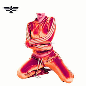 Wholesale Custom Premium Velour Winter Tracksuit <b>Women</b> Full Zip <b>Jacket</b> Jogger Set <b>3</b> Stripe Sleeve Design Heavyweight Hooded - Product Image 2