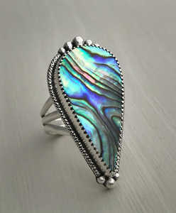 Handmade Bohemian Style 925 Sterling Silver Pear Shape <b>Abalone</b> <b>Shell</b> Ring for Women Fashion Jewelry for Wedding Parties Gifts - Product Image 1