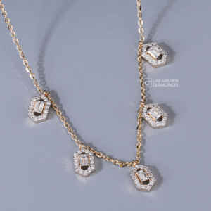 Pendentif en émeraude et diamant de laboratoire rond, en argent sterling S925, or jaune, luxe, 75 pièces, couleur EF+, collier statement - Product Image 3