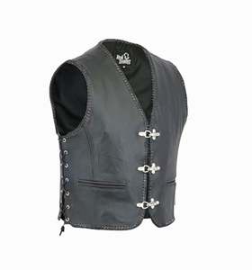 เสื้อกั๊กหนังสีดำสำหรับผู้ชายสไตล์คลาสสิกสำหรับนักขี่มอเตอร์ไซค์ ไซส์ S ถึง 3XL - Product Image 1