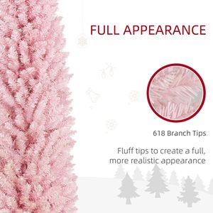 Albero di Natale Artificiale Sottile Pre-Illuminato da 2,4 m con Rami Realistici e Luci LED Rosa per Decorazioni Natalizie - Product Image 6