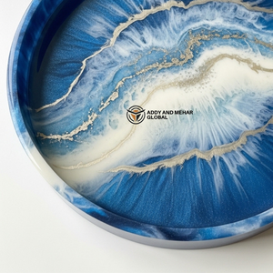 Luxury <b>Circular</b> Blue Resin Storage Tray Silver Vein Ocean Effect Decorative Platter for <b>Coffee</b> <b>Table</b> & Modern Home Decor - Product Image 5