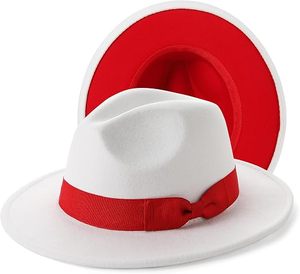 White Fedora Hat with <b>Red</b> Decorative Band Unisex Formal Party Accessory Breathable Acrylic <b>Material</b> Four Seasons Wear - Product Image 3