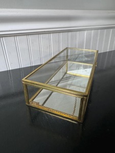 Caja de Joyería de Vidrio Transparente Retro de Latón y Vidrio, Caja Decorativa, Caja de Terrario Geométrica Dorada para Sala de Estar - Product Image 5