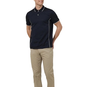 Polo à manches courtes en tricot uni bleu marine pour homme, style décontracté, bordure blanche, coupe classique - Product Image 4