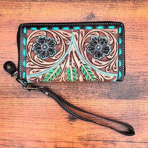 Cartera tallada a mano, funda de teléfono de embrague, hermosa Cartera de lujo de diseñador, multiusos, Cartera de pulsera de cuero de vaca occidental - Product Image 4