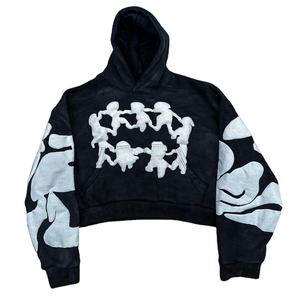 Sudaderas con capucha de gran tamaño con logotipo personalizado de 500GSM-600GSM para hombre, sudaderas gruesas de algodón pesado recortadas en blanco con estampado de hojaldre - Product Image 1