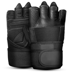 Gants de fitness en cuir pour musculation, demi-doigts, couleur noire, pour l'haltérophilie et l'entraînement en salle de sport, avec sangle de poignet réglable - Product Image 1