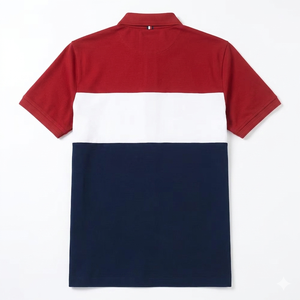 Men’s Color Block Pique <b>Polo</b> Shirt – Red, <b>White</b>, and Navy Short Sleeve Casual Top with Athletic Fit - Product Image 2