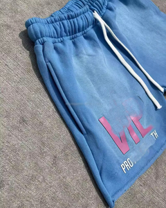 Manufacturer Custom Graphics Screen Print Sweat Shorts Acid Wash Distressed Hem Retro Style Men's Fleece Shorts - Product Image 3