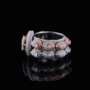 Anillo de Moissanita con Corte de Pera, Diseño de Racimo, Bicolor, con Incrustaciones, Plata de Ley 925, Bañado en Rodio, Joyería Hip Hop - Product Image 3