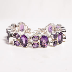 Bracelet en argent sterling 925 avec pierres d'améthyste naturelle, maillons ovales multiples, bijoux en cristal violet pour femmes, vente en gros - Product Image 4