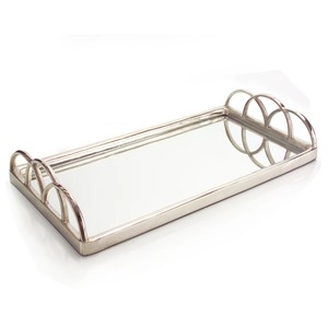 Bandeja de Almacenamiento Rectangular con Espejo, Marco Metálico y Asas Circulares, Diseño Moderno para Uso en Mesa - Product Image 3