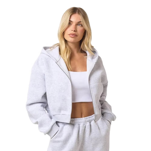 Ensemble décontracté tendance pour femme : sweat à capuche zippé et pantalon large en molleton doux en coton (deux pièces) - Product Image 1