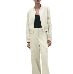 Chaquetas de bombardero para mujer, chaqueta de manga larga con cuello vuelto de bombardero de Hip Hop genuino, chaqueta de mujer con estampado de logotipo personalizado - Product Image 2