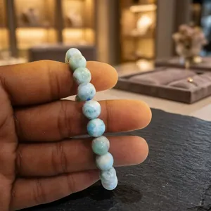 Ha Gems <b>Larimar</b> Beaded Ball Shape Bracelet Natural Gemstone Bohemia Classic Style Unisex Women's <b>Jewelry</b> Gift for Anniversary - Product Image 2