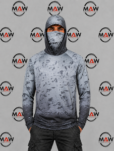 Sudadera con Capucha de Pesca para Hombre MAW, Camuflaje Gris, Protección Solar UPF 50, Secado Rápido, Manga Larga con Cubre Rostro - Product Image 1