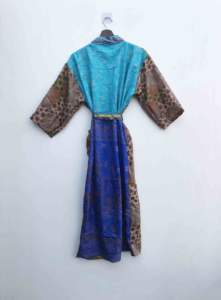 Kimono largo vintage indio, bata de dormir, chaqueta, túnica de sari reciclado, kimono de seda, camisón con tirantes finos - Product Image 5