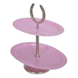 Support à gâteau à 2 niveaux en forme de fer à cheval argenté, rose, ovale, avec plateaux et coupelles pour pâtisseries et cupcakes, idéal pour les fêtes d'anniversaire - Product Image 4