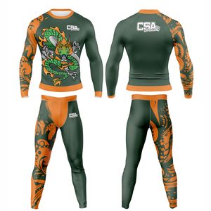 Conjunto de Compresión de Manga Larga con Impresión por Sublimación sin Costuras, Ropa Deportiva Transpirable de Primera Calidad, Rashguard y Leggings para MMA - Product Image 1
