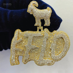 Pendentif personnalisé avec initiale ou nom en Moissanite VVS, en argent 925, plaqué rhodium/or, breloques glacées de luxe, bijoux HipHop pour rappeurs Dvars - Product Image 1